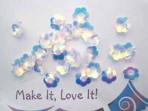 25 x WHITE AB Rainbow Coating SEQUIN FLOWER BEAD CAPS 10mm Pretty Iredescent - Picture 1 of 2