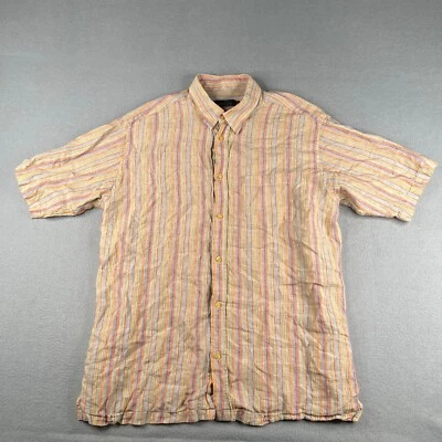BUGATCH UOMO Shirt XL Colorful Striped Linen Button Up Short Sleeve Mens - Image 1 of 4