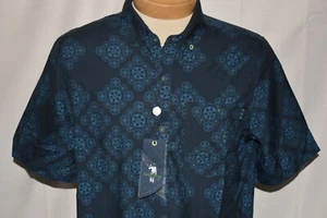 Nuovo con etichette William Murray Medium uomo S/S KEEPIN' IT REEL poli spandex bottoni blu navy - Foto 1 di 7