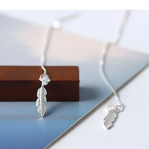 Solid 925 Sterling Silver Feather Tassel Threader Earrings Jewelry Gift - Picture 1 of 7