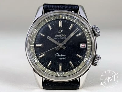*Rare* Vintage Enicar Sherpa Guide Black Gilt Dial 36mm Automatic Watch - Image 1 of 4