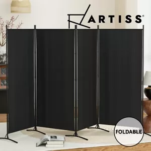 Artiss 4 Panel Room Divider Screen 345x180cm Fabric Black - Picture 1 of 8