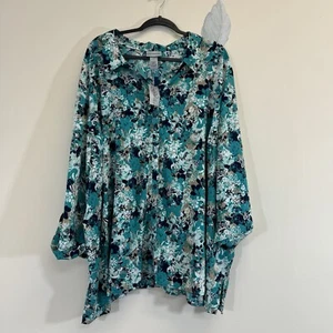 Catherines Women’s Floral Blouse Size 5X Button Up Short Sleeves Slit Side New - Picture 1 of 7