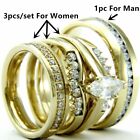 Fashion 18k Yellow Gold Plated Ring Cubic Zirconia Wedding Couple Ring Size 6-10