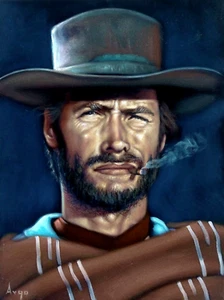 Clint Eastwood de Argo, talla 18x24, óleo sobre terciopelo negro - Imagen 1 de 10