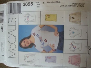 McCALLS 3655 SEW PATTERN NEW UNCUT MISSES SHIRT TOP Stretch Knit Sz XSM - M OOP - Picture 1 of 1
