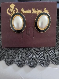 Premier Designs Jewelry Faux Pearls Black Enamel Earrings - Picture 1 of 2