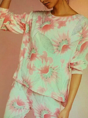 FLOREAT ANTHROPOLOGIE S + Marfil Coral Rosa Floral Vellón Cepillado Gran Tamaño EXCELENTE  Foto 1 de 4