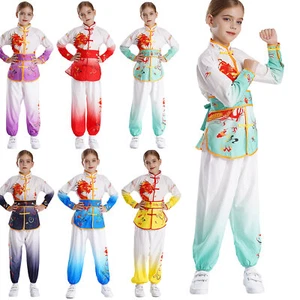Unisex Uniform Costumes Kung Fu Stand Collar Tops With Pants Shirt Boys Girls - Picture 1 of 89