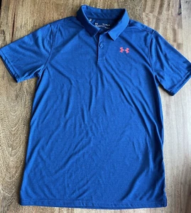 Under Armour Polo Shirt Boys Size YXL EUC Blue Black Stripe Heatgear Classic! - Picture 1 of 3