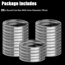 125PC Clear Round Coin Capsule Container Storage Box Holder Case Plastic 39mm US