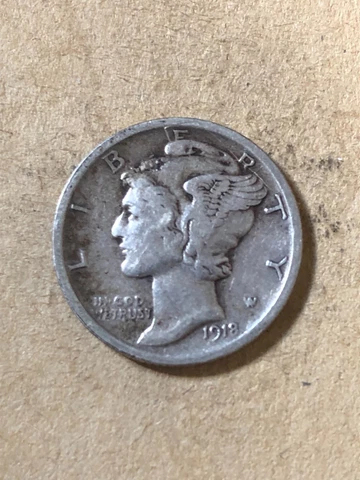 1918-P  Mercury Silver Dime, Fine-Very Fine Circ. Lot F-41325, "FREE SHIPPING" Cover