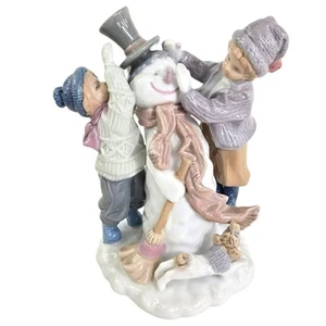 Vintage Porzellan Schneemann Kinder Figur Spiel Hund Winter Weihnachten selten groß - Bild 1 von 9