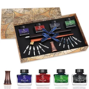 Set di penne per calligrafia,set di calligrafia per principianti include penna obliqua in legno... - Foto 1 di 7