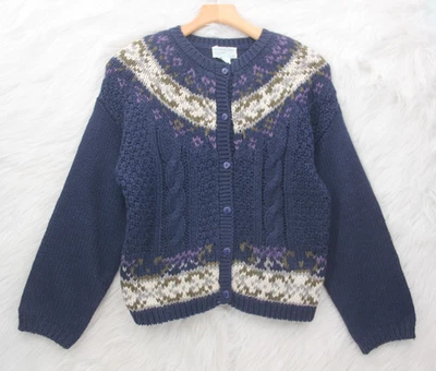 Cardigã suéter feminino vintage Jamie Scott malha manual Fair Isle M Grannycore - Imagem 1 de 4