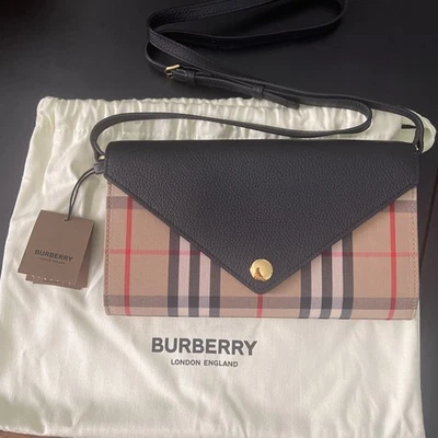 BOLSO BANDOLERA CARTERA CLUTCH NUEVO CON ETIQUETAS BURBERRY HANNAH HOUSE CHECK DERBY CUERO Foto 1 de 4