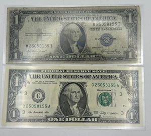 $1 Bill And 1 Silver Certified-Same Matching Serial Number-Very Rare - Picture 1 of 4