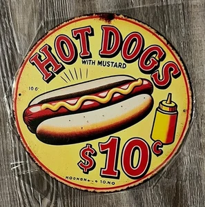 Hot Dogs Ten Cents 8" x 8" Round Novelty Metal Sign New! - Picture 1 of 2