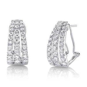 14K White Gold Diamond Earrings Omega Back 1.64CT Natural Certified - Picture 1 of 3