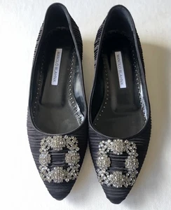 Bailarina plana MANOLO BLAHNIK Hangisi plisada negra satinada talla 36 - Imagen 1 de 11