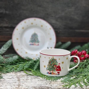 Gisela Graham Christmas Tree Nostalgie Santa Festlich Tasse und Untertasse Set 🌲NEU! - Bild 1 von 3