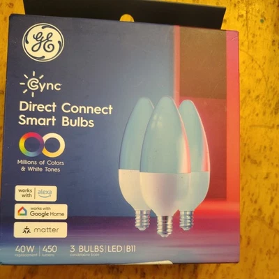 GE CYNC Smart Color Change Bulbs WiFi Compatible w Alexa & Google 40W B11 - Image 1 of 2