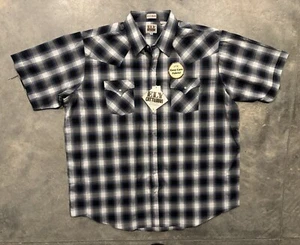 Camisa Ely Cattleman Para Hombres 2X Hombre Grande Azul A Cuadros Manga Corta Perla A Presión Nueva con Etiquetas - Imagen 1 de 6