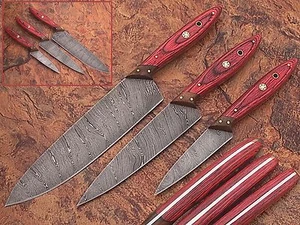  LAMA DAMASCO 3 pezzi. SET COLTELLI DA CUCINA CON MANICI IN LEGNO PUKKA. (ZE-1046 - Foto 1 di 8