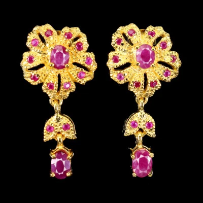 Valentine 925 Silver Earrings Oval Ruby 6x4mm Natural Gemstone Jewelry - Image 1 of 4