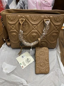 Valentino Orlandi Large Quilted Tote Purse Taupe Crossbody Strap And Handle - Picture 1 of 16