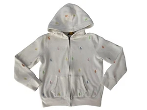 Polo Ralph Lauren Kids White Allover Pony Full Zip Hoodie Fleece Jacket L 12-14 - Picture 1 of 8