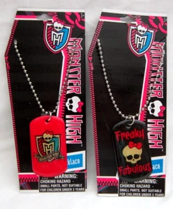 Pink&Black Monster High 2"H Dog Tag Pendents on 18" Ball Chain Necklaces-New! - Picture 1 of 2