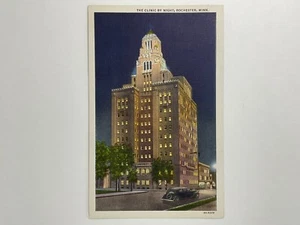 Postcard Rochester, MN - Mayo Clinic by Night, Antique Auto, Lighted Tower A-2 - Picture 1 of 2