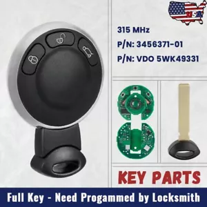 Keyless Smart Remote Key Fob 315MHz for Mini Cooper R56 R57 2006-15 VDO 5WK49331 - Picture 1 of 7