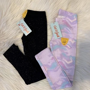 Cat & Jack Girls XS 4/5 Leggings Slim Fit Pastel Tie Dye Black Sparkle Bx8 - Picture 1 of 5