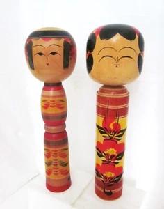 2 Vintage signierte japanische Kokeshi Puppen traditionelle Holzpuppen 14 Zoll - Bild 1 von 4