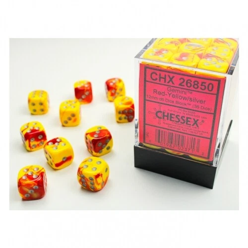 Dice - 12Mm - Gemini Red-Yellow/Silver (Dice Set 36 X W6) - Image 1 of 1