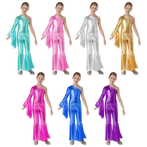 Girls Shiny Metallic Jazz Modern Dance Jumpsuit Gymnastic Performance AU - Picture 1 of 91