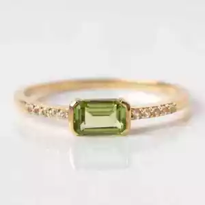 Natural Peridot Gemstone Half Eternity Women Ring Sterling Silver Ring - Picture 1 of 2