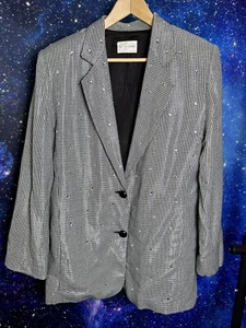 blazer donna lucido vintage anni 80 club zodiac strass pied de poule taglia L glam - Foto 1 di 13