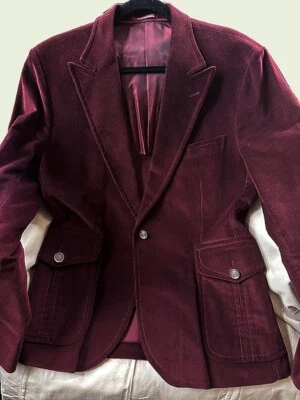 GUCCI Blazer Chaqueta Borgoña Pana Algodón Hombres Abrigo Deportivo Blazer Talla 54R Foto 1 de 4