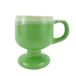 Taza de café vintage McCoy MCM esmalte por goteo verde pedestal de cerámica - Imagen 1 de 8
