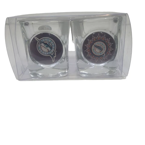Florida Marlins MLB Baseball Clear Shot Glass Collectible 2 Pack Team Logo Cover
