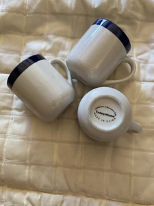 Vintage Todays Home Mugs Cream Blue Striped Stoneware Coffee Mug Set of 3 - Picture 1 of 3
