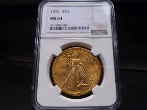 1924 MS64 $20 Gold St. Gaudens Double Eagle NGC Certified - Bright - Picture 1 of 8