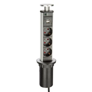 Steckdosenleiste 3 Fach Tischsteckdose versenkbar mit USB Steckdose Strom Küche - Bild 1 von 23