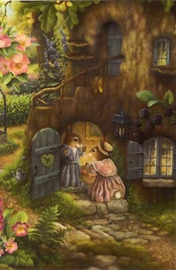 Grußkarte* Kunstlerkarte * Ein freundlicher Besuch bei Hasen * Susan Wheeler - Bild 1 von 2