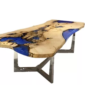 Blue Epoxy Walnut Tabletop – Luxury Live Edge Coffee Table, Dining Table, Offic - Picture 1 of 11