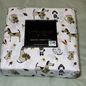 FALL DOG Queen Sheet Set Cynthia Rowley Poodle Dalmatian,Dachshund,Pug,Retriever - Picture 1 of 3