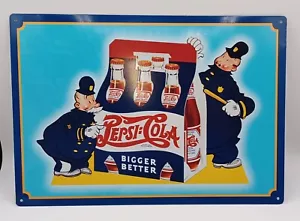 Pepsi Cola Metal Sign - Bigger Better 6 Pack Bottle - Pete The Keystone Cops - Picture 1 of 6